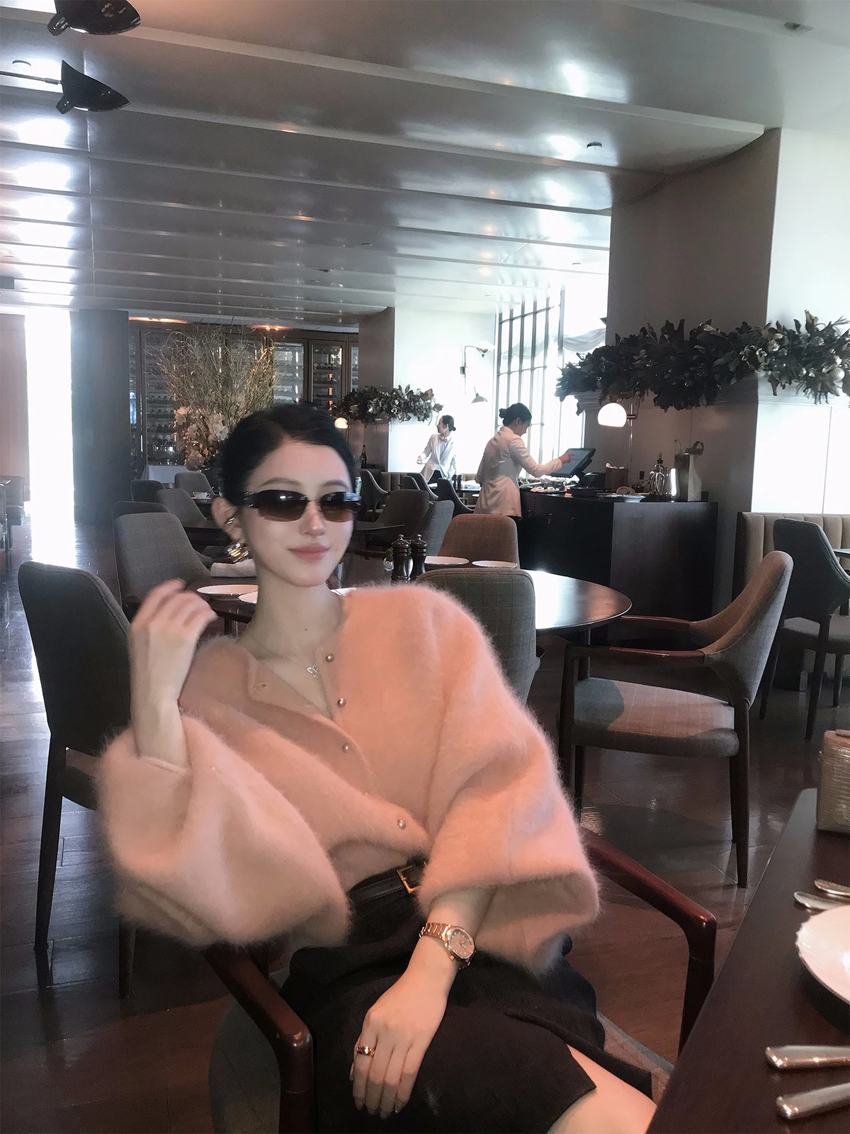 

Вязаный кардиган Delphine Miss Pink Lazy Sle, свободный топ, женская модная мягкая кофта из смеси кроличьего меха, весенний длинный рукав