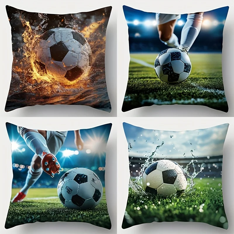 1PC 2D Flat Soccer Themed Throw Pillow Covers Sports Decorative Pillow Cases for Football Fans Home Decor No Pillow Core