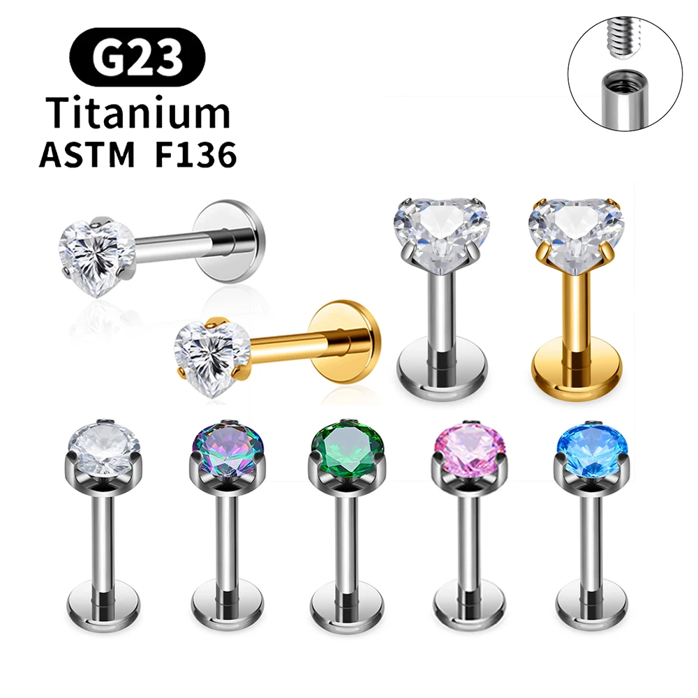 ASTM F136 Titanium 2/2.5/3/4mm CZ Cartilage Earrings 16G Flat Back Labret Lip Stud Ear Nose Helix Conch Tragus Piercing Jewelry