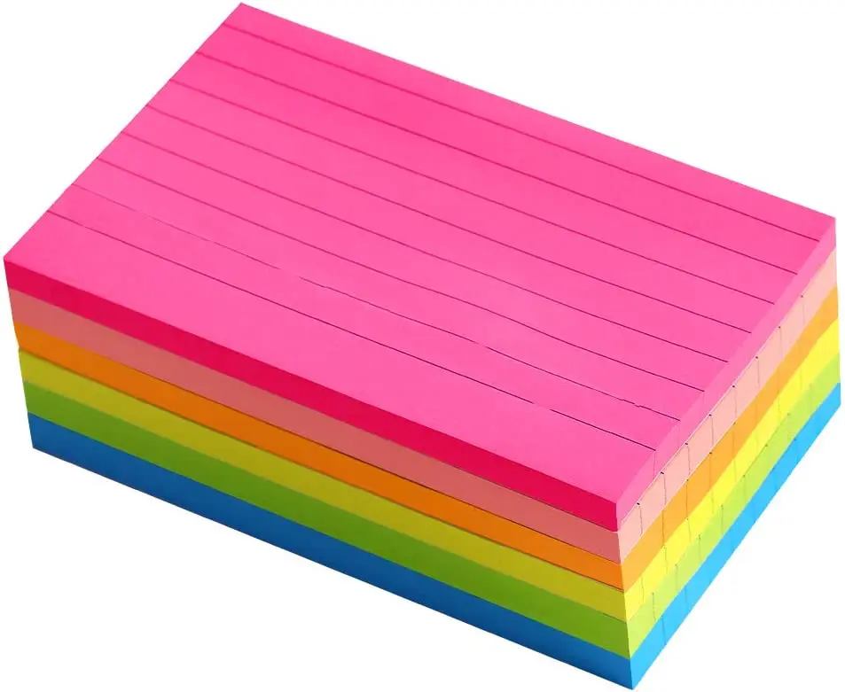 Lined Sticky Notes 3x5/4x6/6X8 in Bright Ruled Post Stickies Colorful Super Sticking Power Memo Pads Its Strong Adhesive, 5 Pads