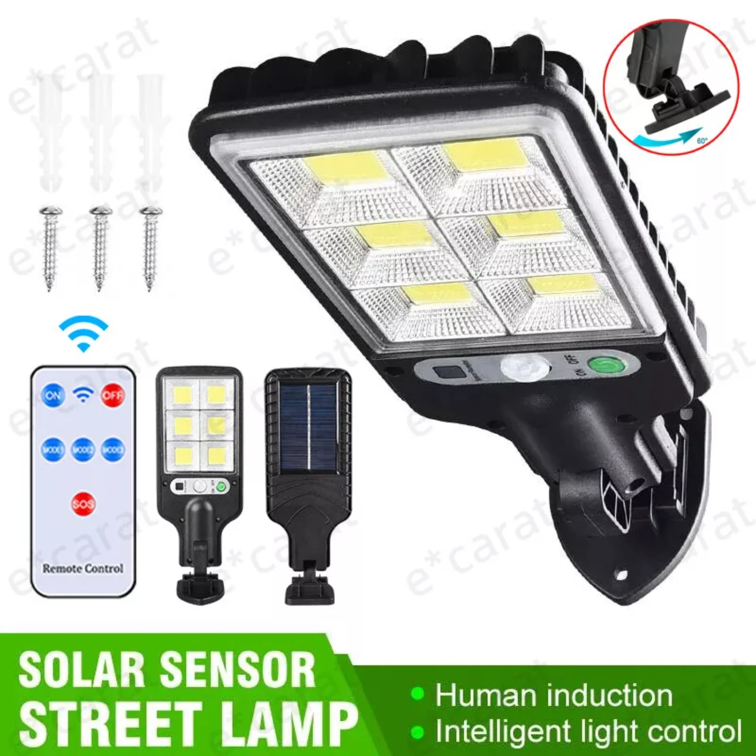 

1200W LED Solar Flood Light Motion Sensor Security Wall Street Yard Outdoor Lamp