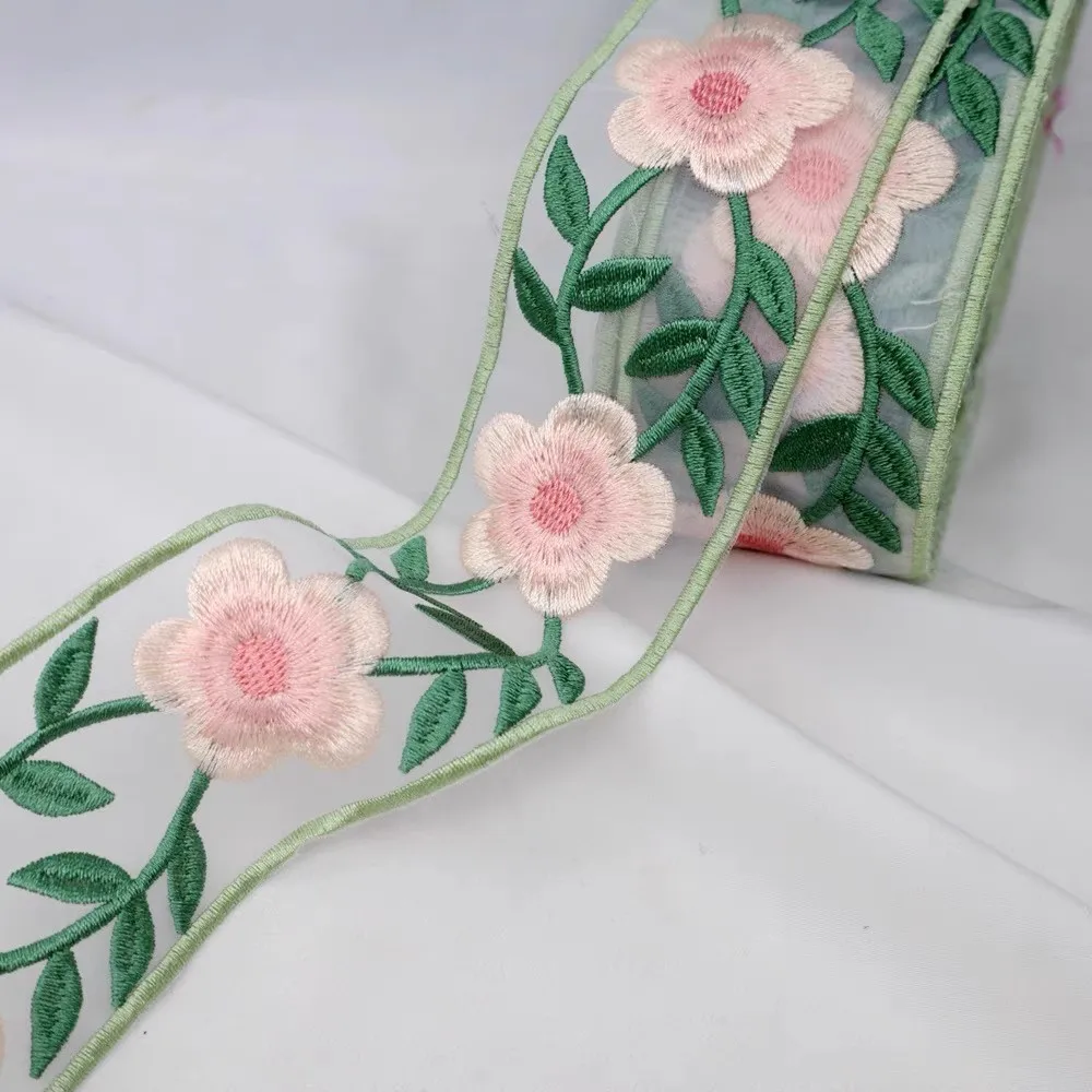 

10yards Heavy Industries 3D Embroidery Flowers lace ribbon DIY clothing collar curtains organza fabric & lace