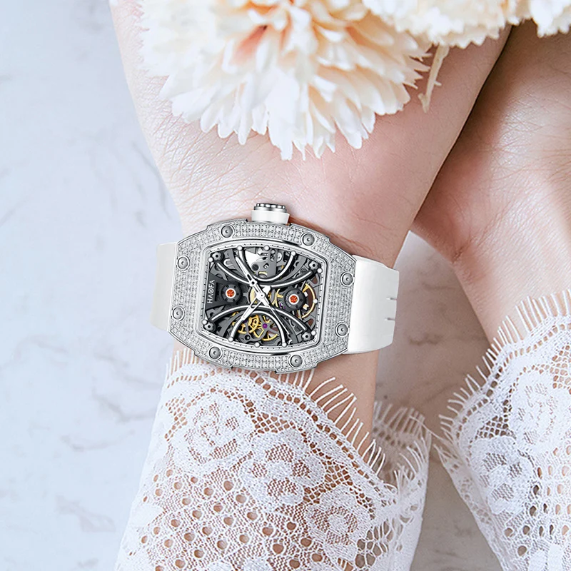 Haofa Automatic Watches for Ladies Gypsophila Case Double-sided Hollow Women's Watch Sapphire Luminous Waterproof Fashion 1909L