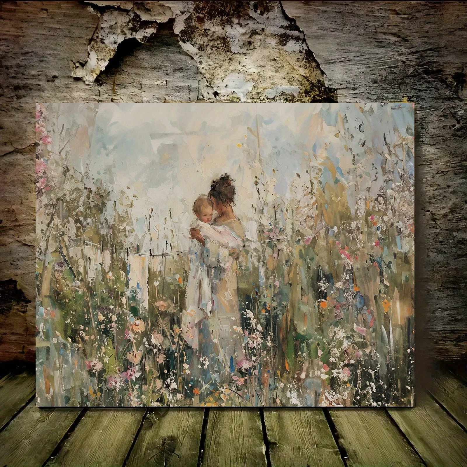 (No frame)1pc Framed Abstract Impressionist Woman in Flower Field Canvas - Modern Cut-Out Figure, Wrap-Around Frame, Field Sc