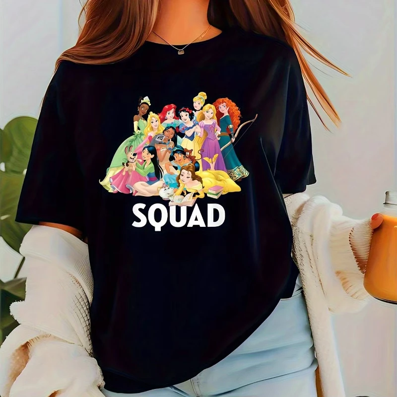 

Женская футболка с рисунком «Отряд принцессы Диснея», мягкая футболка с круглым вырезом и Золушками для Ariel Belle Jasmine Sofia Bold SQUAD