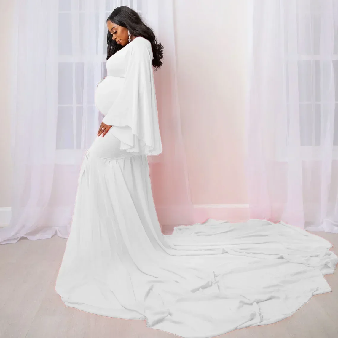 

2023 Maternity Photo Shoot Long Dresses Baby Shower Dresses for Women Stretchy Pregnant Woman Photography Props Sexy Clothes