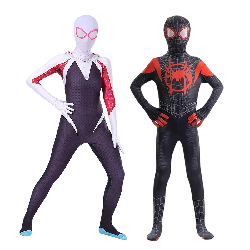 

Костюм супергероя Человека-паука для детей, детский костюм Человека-паука Майлз Гвен, боди, комбинезон зентай, костюмы для Хэллоуина