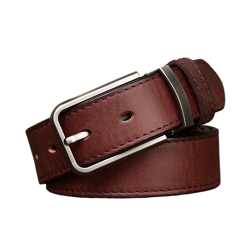 

3.3cm men's belt, brass double needle buckle belt, luxurious, heavy, retro, high-quality, men's leather belt