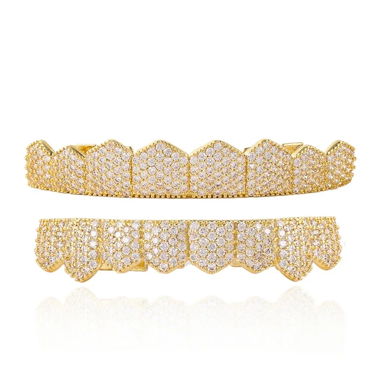 

Золото, серебро, длинная форма, набор со льдом и зубами Grillz в стиле хип-хоп, 8/8, верхние и нижние кепки в стиле панк для рта для косплея, вечеринки