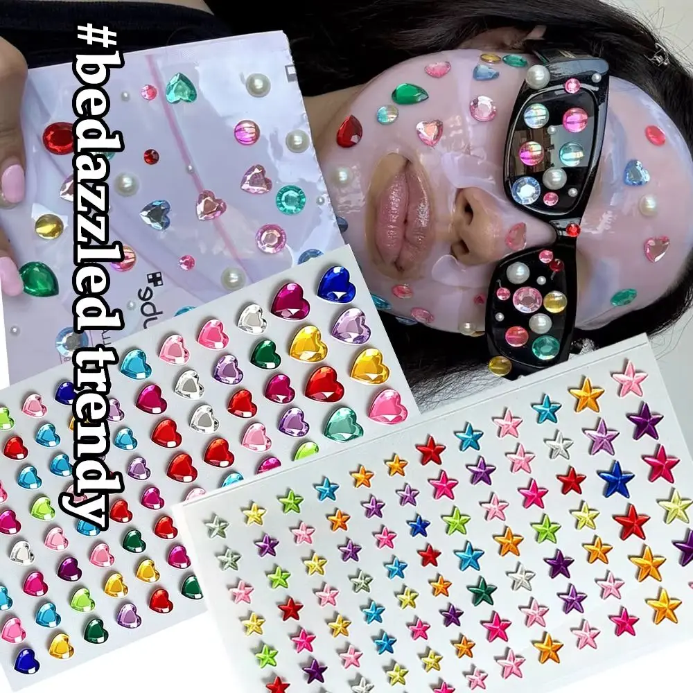 1pc Bedazzled Trend Colorful Big 3D Heart Star Face Gem Stickers Self Adhesive Rhinestone Jewels For Face Body Eye Makeup Decor