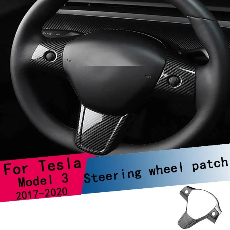 

Car Interior Cover for Tesla Model 3 Y 2017-2020 Carbon Fiber Steering Wheel Protective Frame Patch Trim Accessories