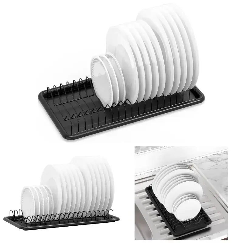 

Heavy-Duty Plate Drying Rack with Drainboard, Space-Saving Dish Drainer with Non-Slip Feet, Compact Countertop Kitchen Rack