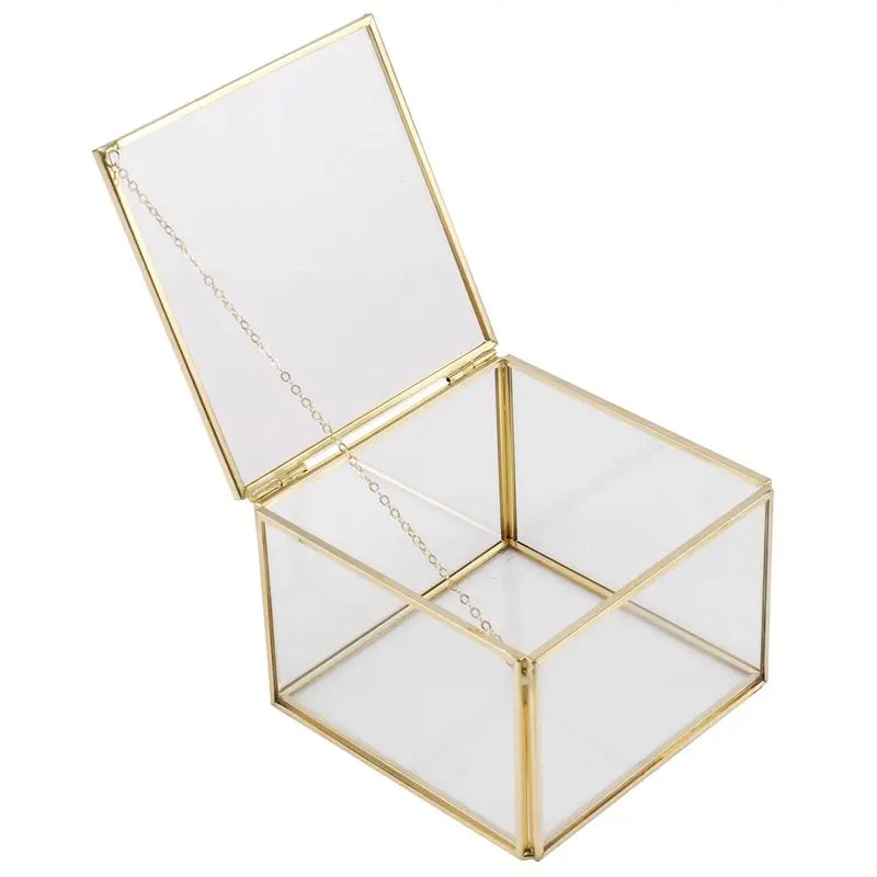 FLYY-4X Quadratische Glas-Schmuckbox mit Geometrischem Design, Spiegel-Schmuckaufbewahrungsbox, Ewige Blumen Dekorationsbox, Handwerkskunst – Detail 5