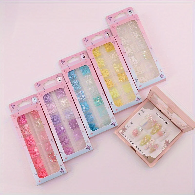 12 Different Nail Decorations with Portable Case, Non-toxic Nail Decorations Suitable for Salon and Home DIY Use (1 Set)