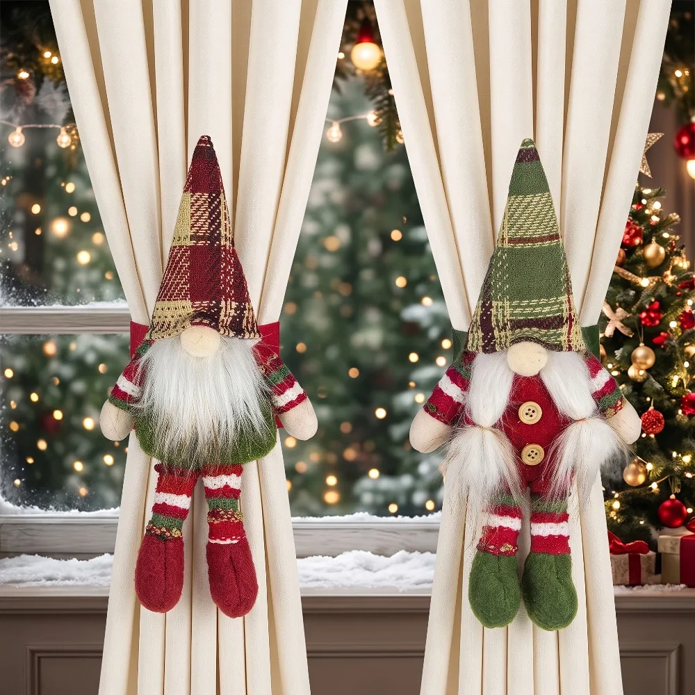 1PC Christmas Day Decoration Red and Green Faceless Elderly Curtains Buckles Hotel Window Decoration Curtains Straps