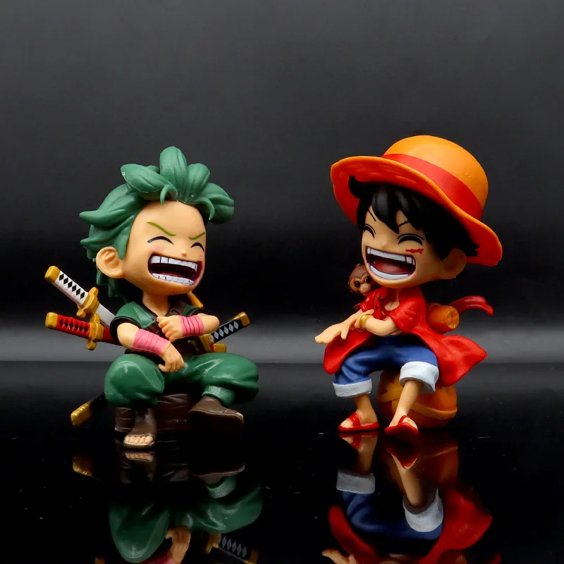 New One Piece Anime Figure Navigation King Q Edition Sitting And Laughing Luffy Solon Shan Zhi Gk Playing Animation Ornament Toy