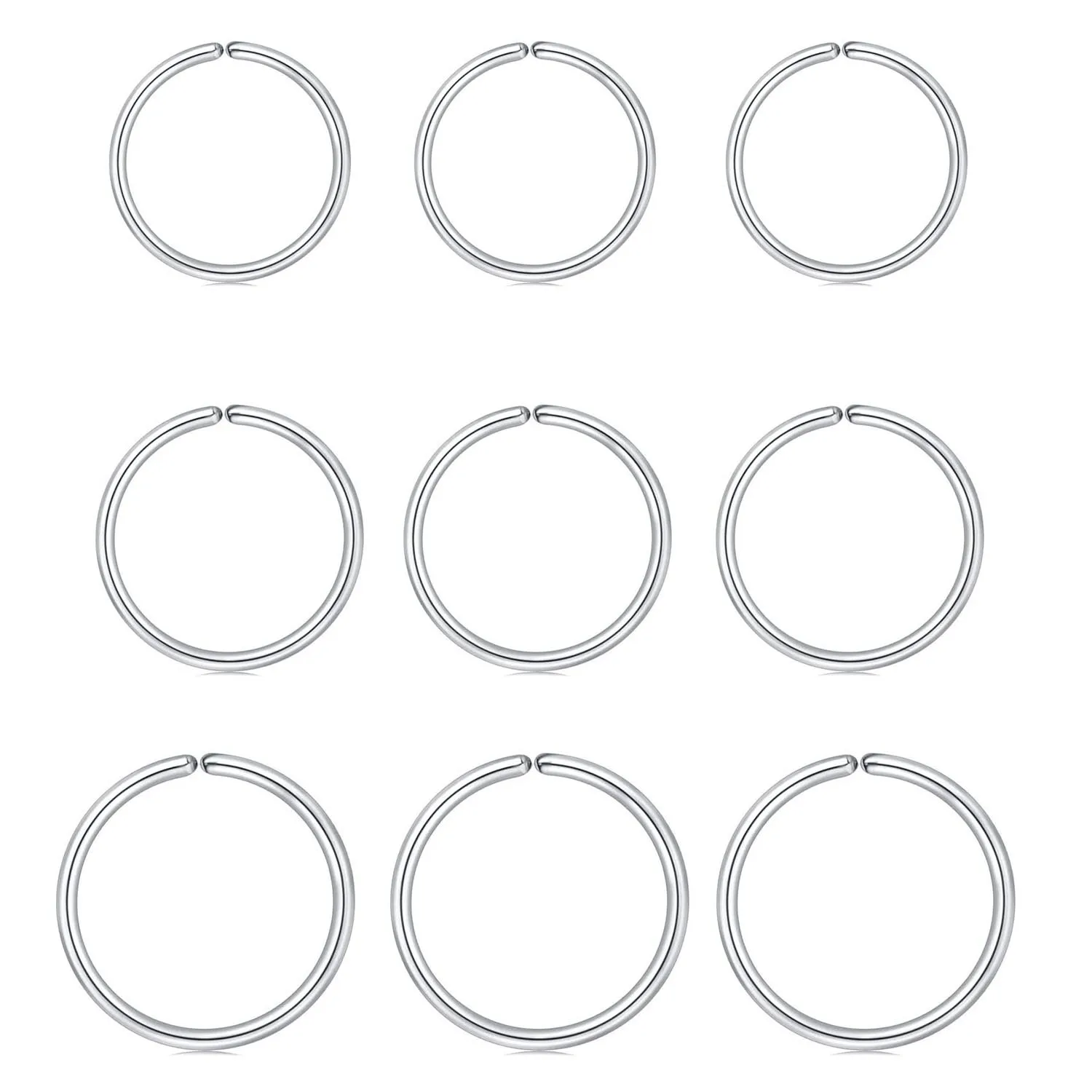 9PCS Nose Rings 20g 16g Multiple Sizes Thin Cartilage Small Hoop Earrings for Tragus Lip Piercing Jewelry Woman and Man