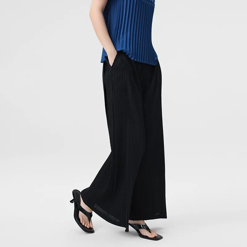  Pleated Pants 2026 Summer New Casual High-Waisted Straight Drape Elastic Commuter Women's Flared Long Pants Wrinkle-Free