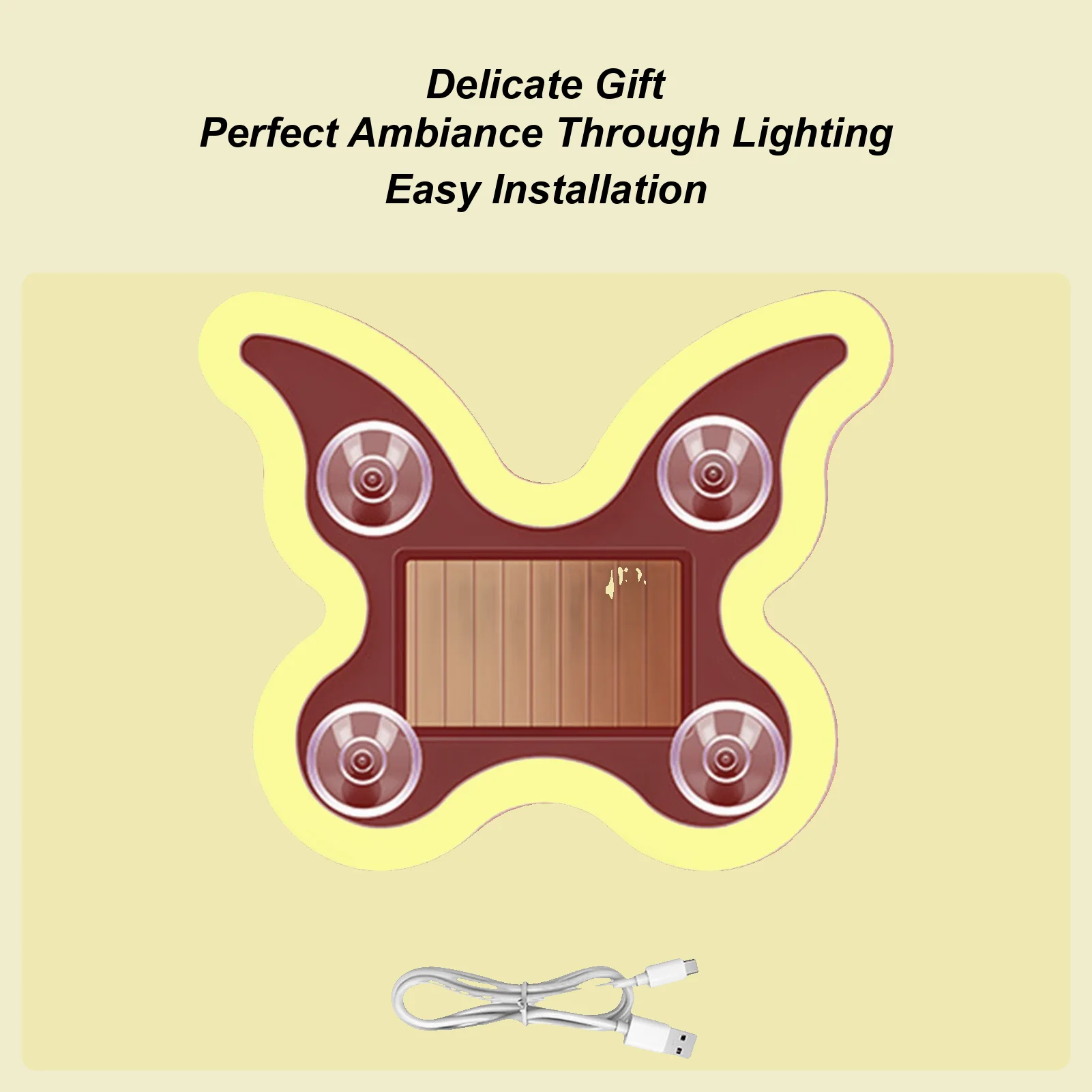 

Светильник для автомобильного окна, перезаряжаемый, на солнечной батарее, в форме бабочки, неоновый, 6 режимов, для окна автомобиля, для спальни, вечеринок, грузовиков