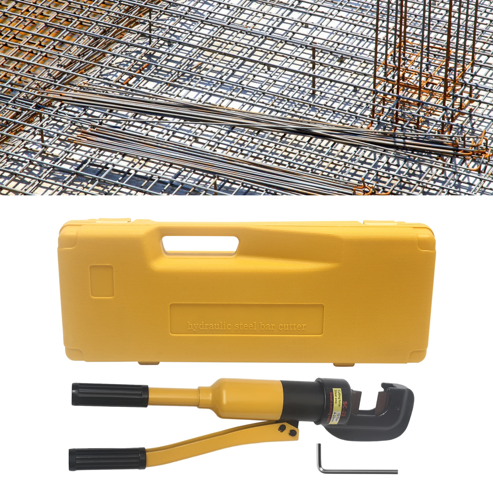 قاطع حديد التسليح الهيدروليكي مع صندوق محمول، قاطع مسامير هيدروليكي، قاطع فولاذي 8 ألوان 4-16 مم، قاطع تعزيز صناعي #3