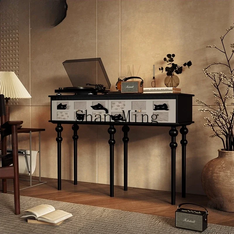 

ZYY Modern Simple Solid Wood Entrance Table Cream Wind Entrance Door Entrance Table Household Movable Bar Case Long Bar