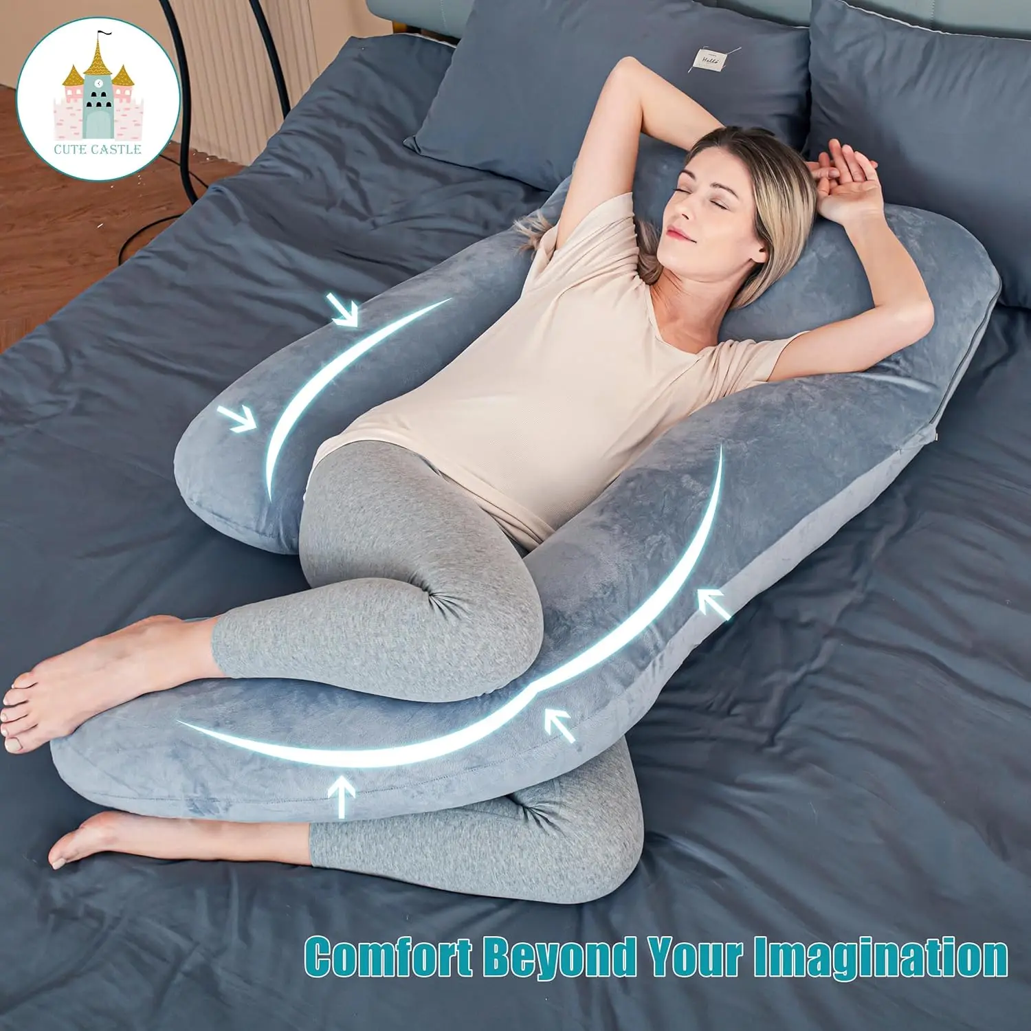 JIABINFU Cute Castle Pregnancy Pillows, Soft U-Shape Maternity Pillow with Removable Cover,Pregnancy Must Haves