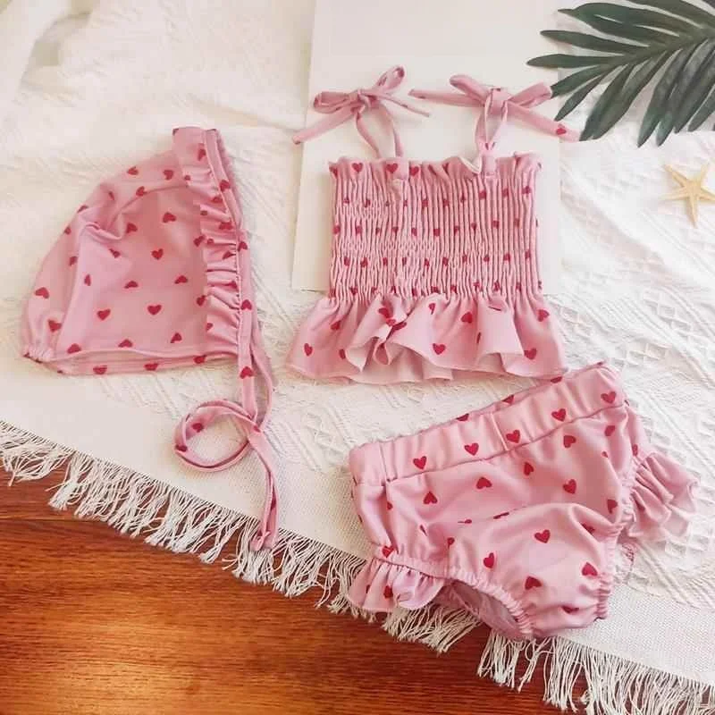 かわいいツーピース子供用水着-女の子用-ベビー水泳コスチューム-幾何学模様-ニュートラルデザイン-0～歳向け