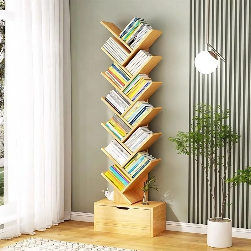 Simple tree-shaped bookshelf floor-to-ceiling shelf home wall creative small bookcase living room multi-layer storage cabinet