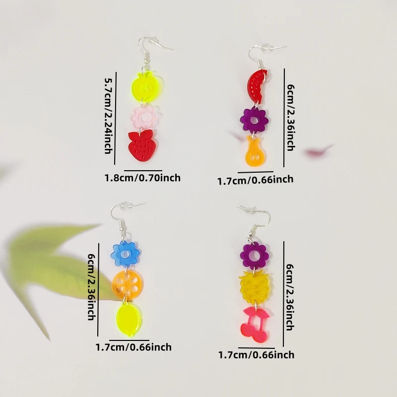 KUGUYS Cute Flower Fruits Clear Acrylic Dangle Earrings for Women Summer Freshness Jewelry Accessories