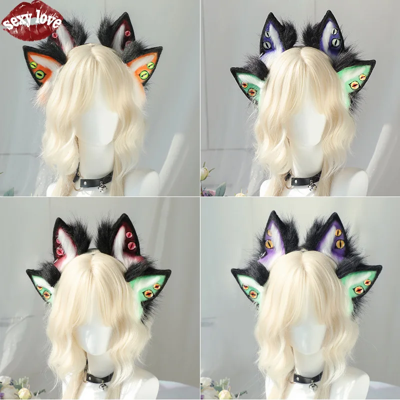 New Punk Wolf Ear Hair Hoop Manga Exhibition Fox Ear Beast Ear COS Prop Decoration Halloween Devil Hair Hoop