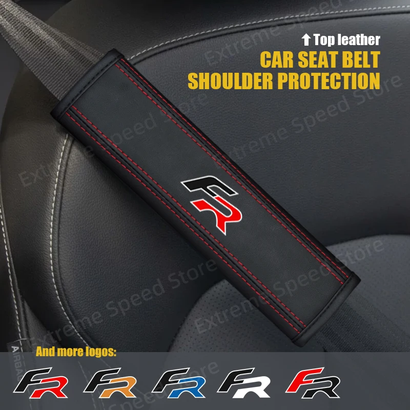 For Ibiza Altea Leon Cordoba Alhambra Arosa Ateca Emblem Leather Car Seat Belt Cushion Safety Belt Shoulder Protector Pad