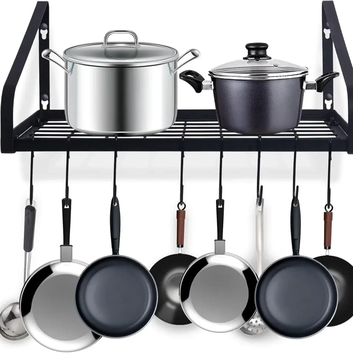 

Настенная подвесная полка из черной стали с 8 крючками для кухонной утвари и посуды, 2 способа самостоятельной сборки