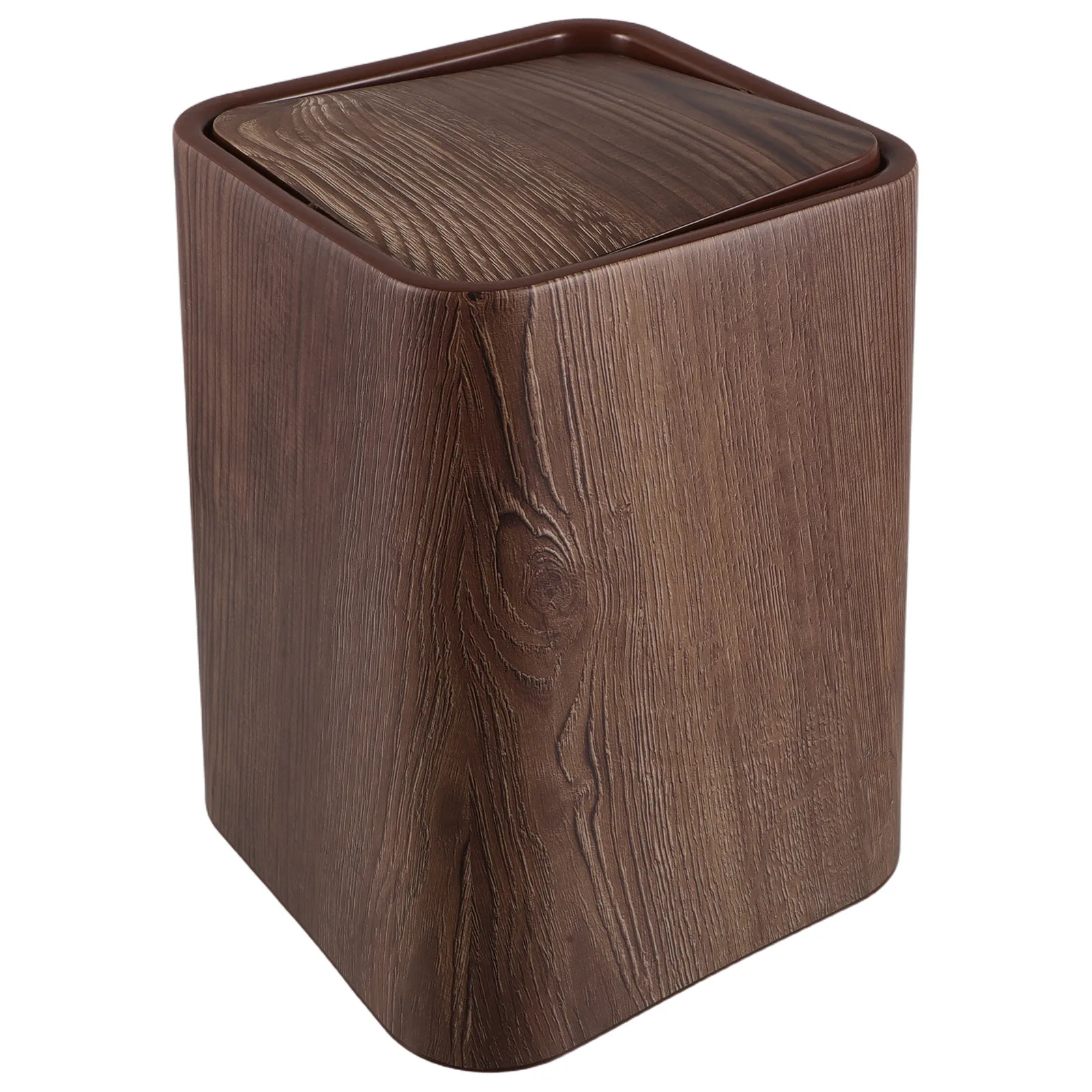 

8.5L Wooden Look Trash Can with Lid Space Saving Retro Waste Basket for Dorm Bedroom Bathroom Office Living Room Farmhouse Small