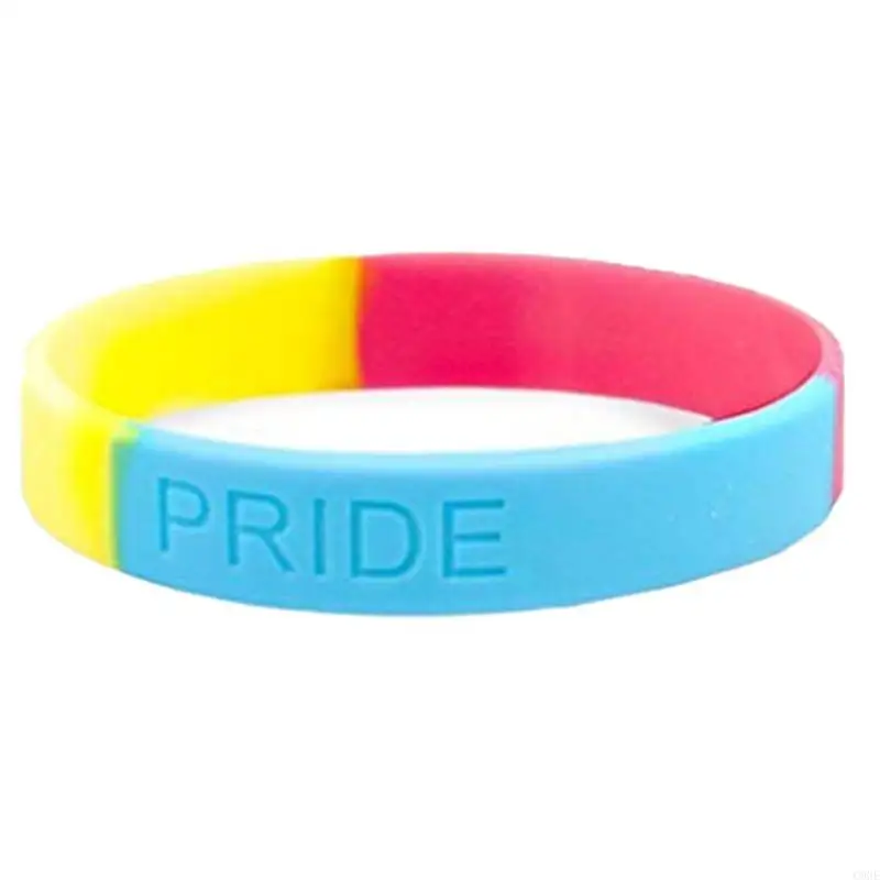 Texto do Pride C9GE Pride Multicolor Silicone Wrist Fand Rainbow Chain Link Rubber Wristlet