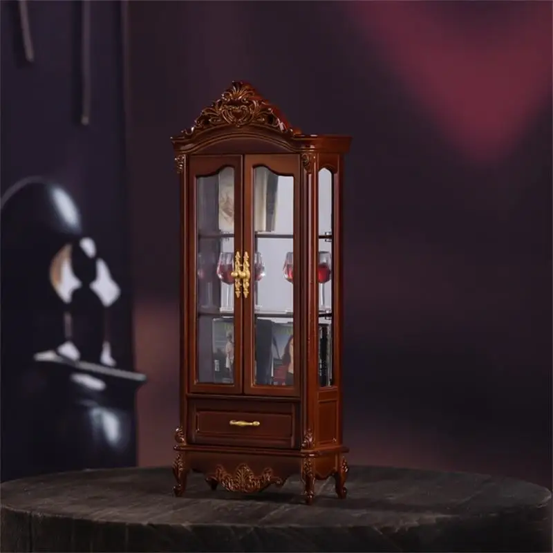 1/12 maison de poupée Vintage Simulation armoire de rangement vitrine modèle poupée maison salon armoire à vin meubles décor jouet