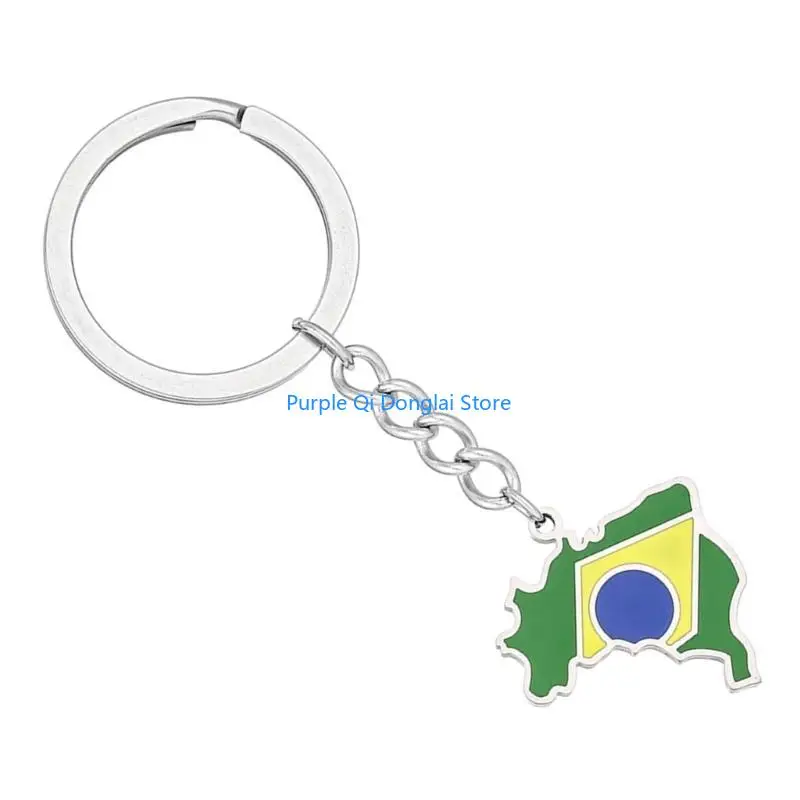 L21E Elegant Brazilian Flag Keychain Versatile Brazil Map Holder Durable Steel Material Brazil Culture Keyrings