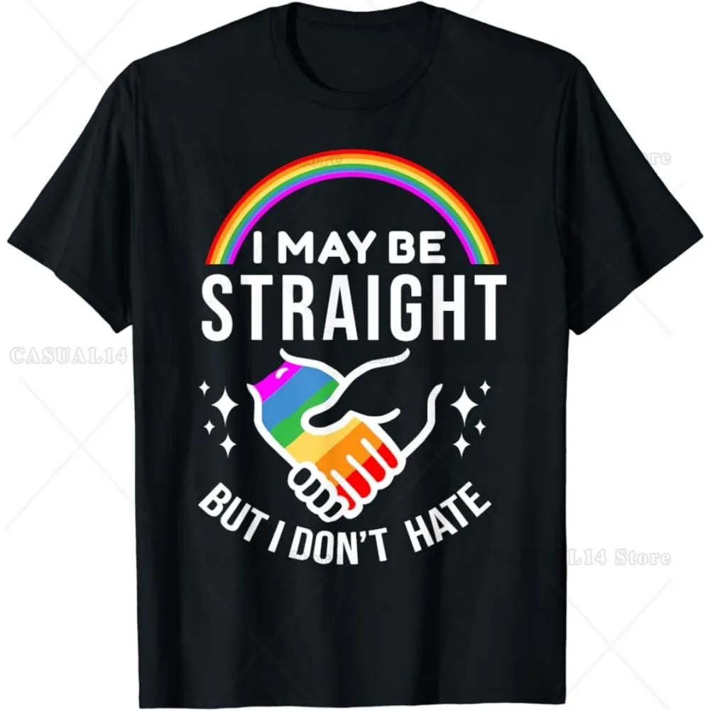 I May Beตรงแต่ฉันไม่เกลียดLGBT Gay Prideเสื้อยืดผ้าฝ้ายคุณภาพสูงฤดูร้อนกราฟิกเสื้อTผู้ชายเสื้อผ้าของขวัญTee Top