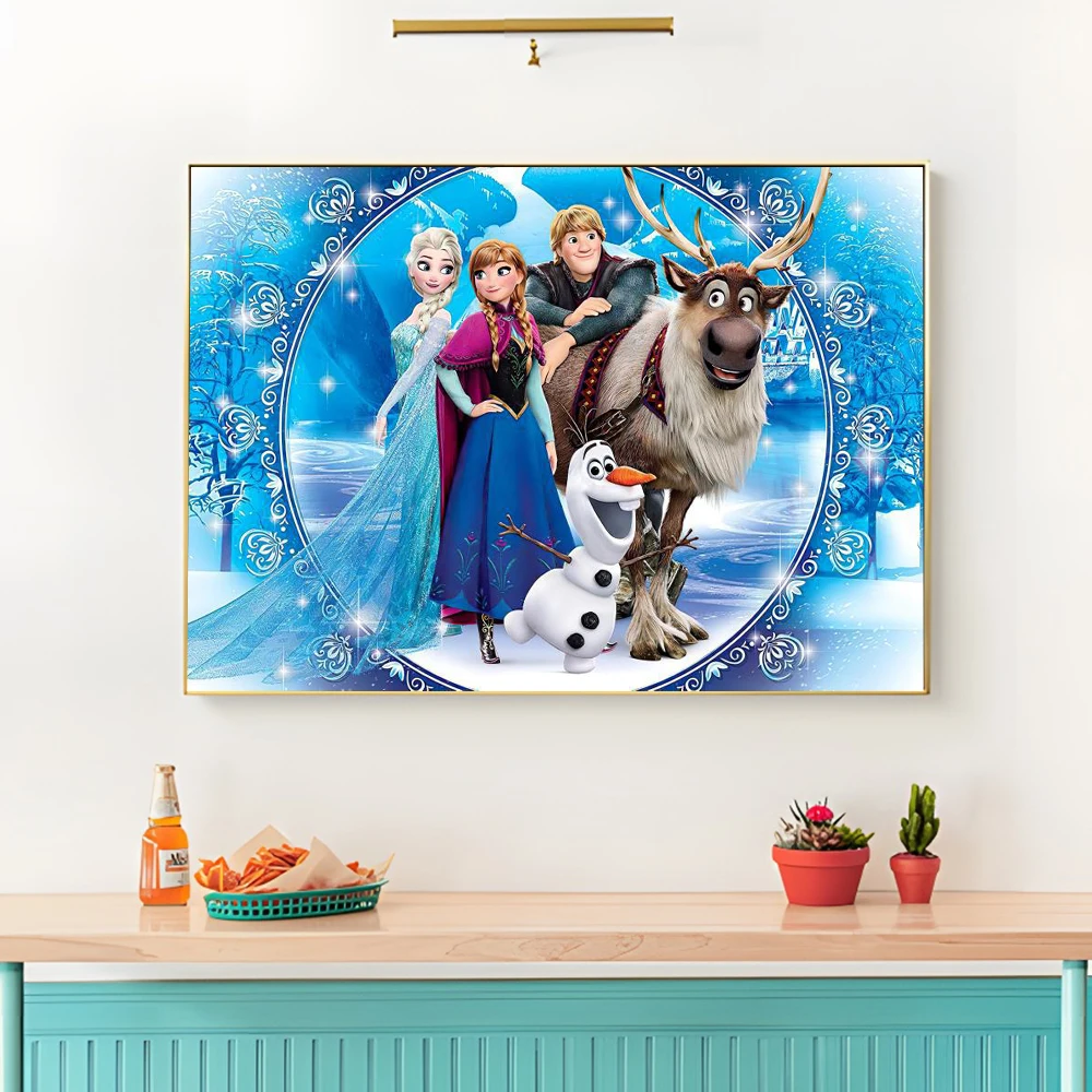   ديزني شخصية كرتونية الجدار ملصق فني سنو وايت الأميرة إلسا ديكور المنزل غرفة المعيشة الفتيات غرفة قماش اللوحة هدية