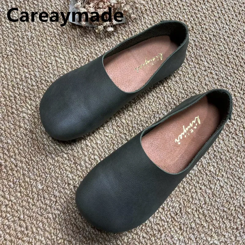 

Careaymade-женская обувь из натуральной кожи с широким носком, повседневные туфли ручной работы на низком каблуке с круглым носком и плоской подошвой с неглубоким носком