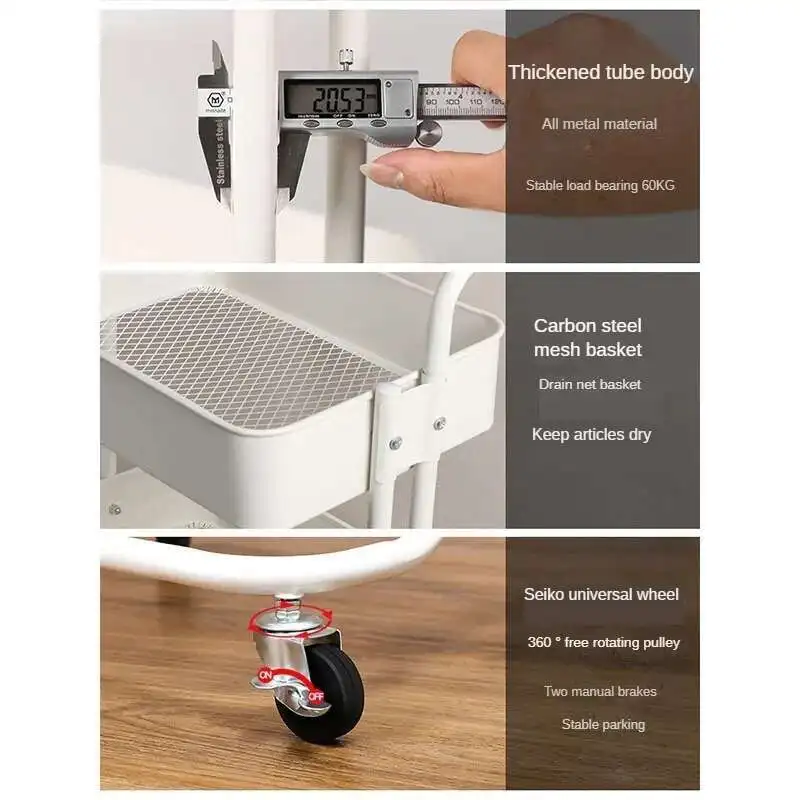 

Nordic Carbon Steel Trolley for Kitchen Auxiliary Cart with Wheels Multi-layer Movable Simple Creative Trolley for Living Room