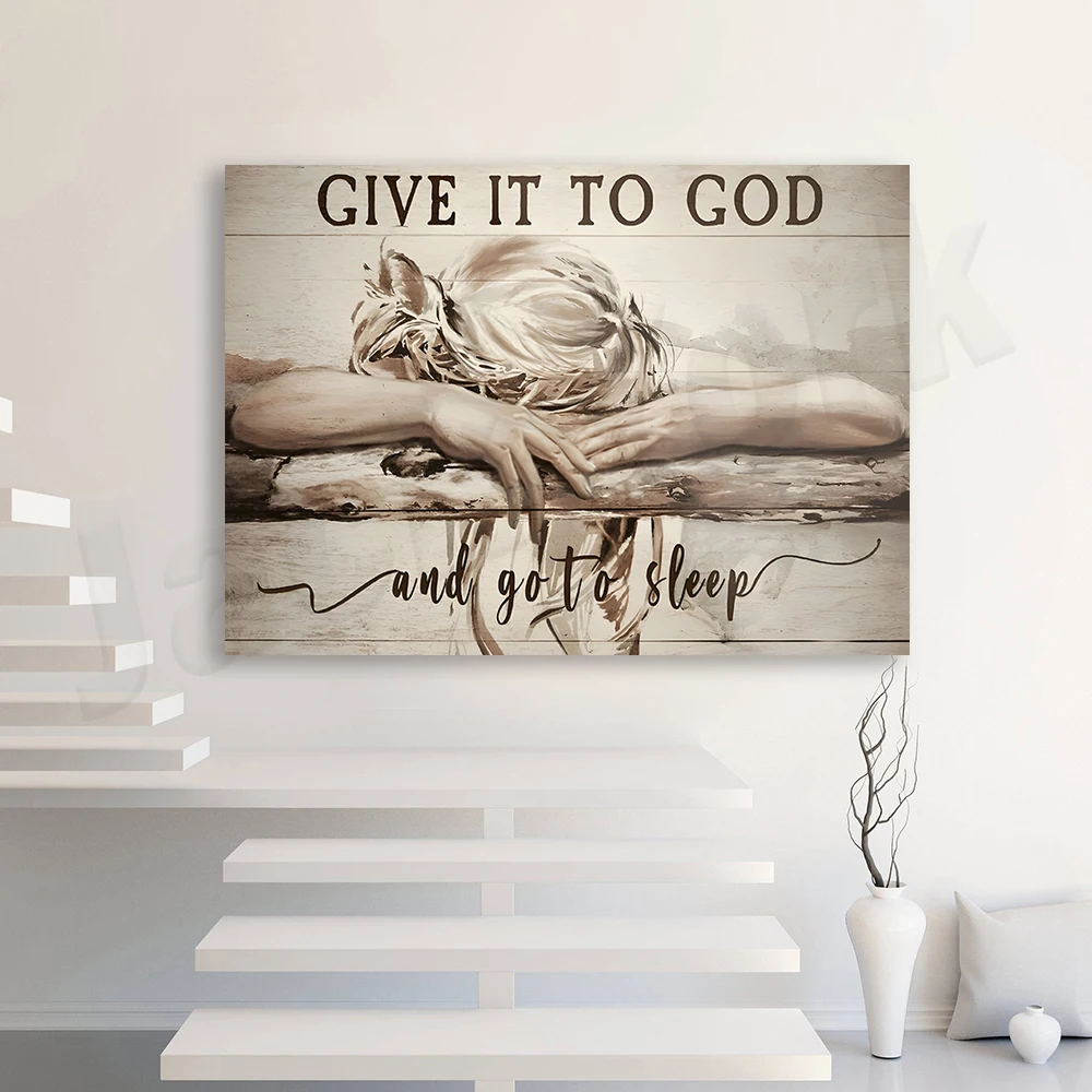 Give it to God and go to bed - Sleeping Girl - Jesus Poster and Canvas Print, Bedroom Living Room Home Decor Wall Art Painting