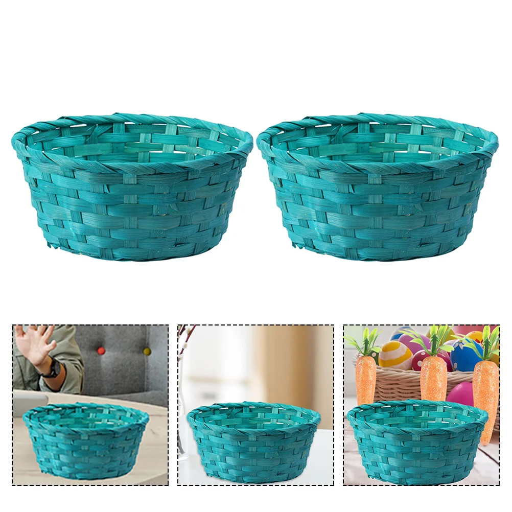 

2 Pcs Rattan Fruit Basket Round Bamboo Wicker Woven Storage Green Easter Egg Holder