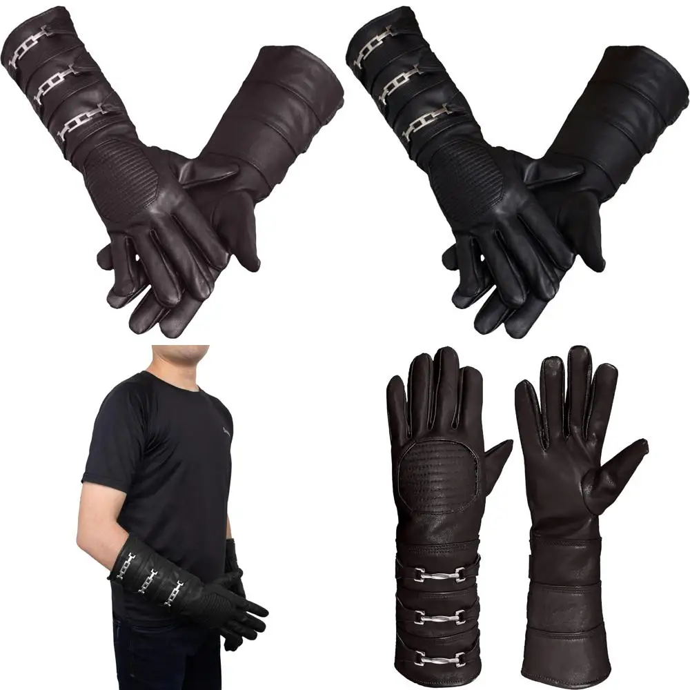 

Sheepskin Leather Gauntlet Gloves for Men - Long Arm Cuff, Cosplay, Unlined, Regular Fit, Sky Blue