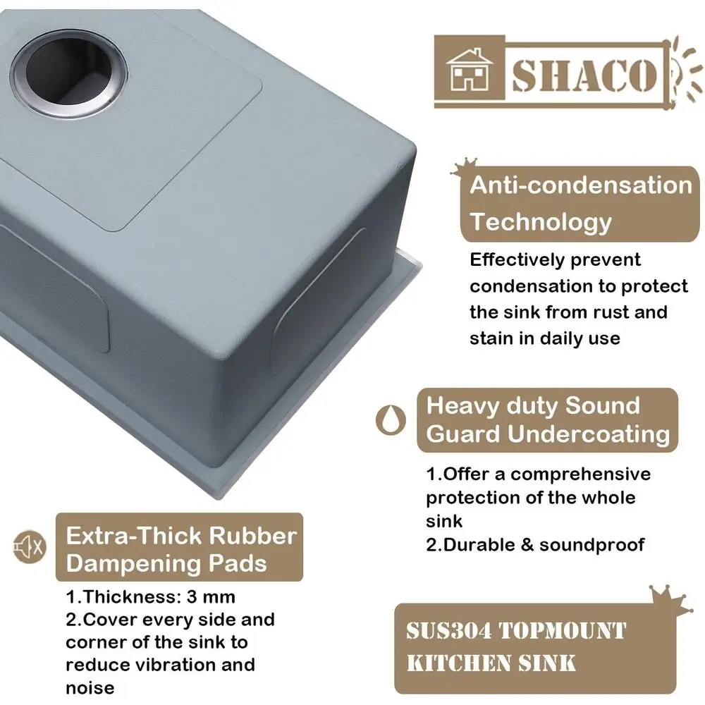 25インチ ドロップインキッチンシンク、22インチ RVランドリーユーティリティシンク、ブラッシュドニッケルシングルボウル、トップマウントステンレススチールシンク（D付き）