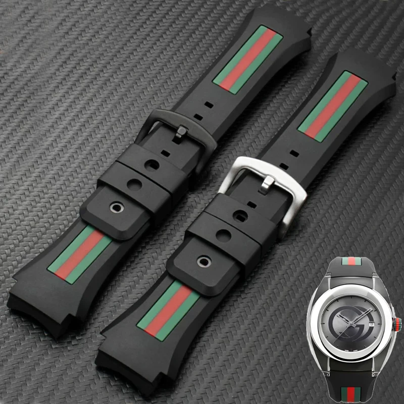 Watch Bands For Gucci YA137/YA137107A Rubber Watch Strap Dedicated Protruding Port Waterproof Men's Black Watch Bracelet 29-21mm