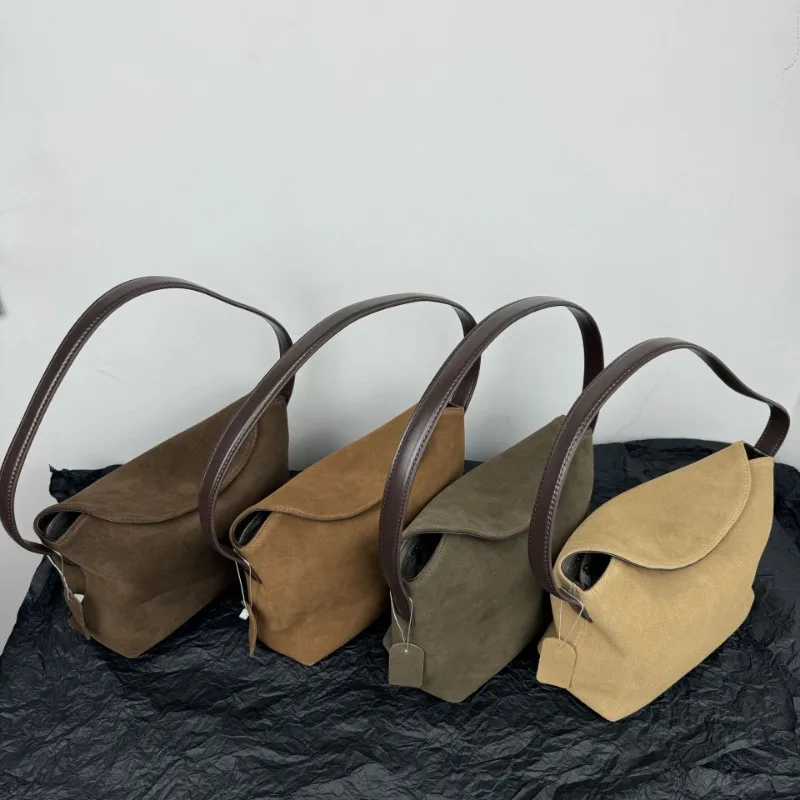 Korean Ins Vintage Handbags Female 2024 Autumn Winter New Suede Underarm Shoulder Bags Niche All-match Armpit Bag Lady Bolsos