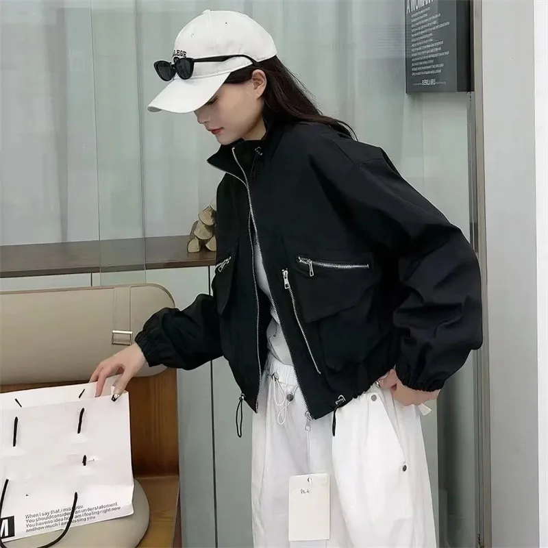 Wiosna Jesień Moda Damska Krótka Kurtka 2025 Nowa Damska Jednolita Luźna Kurtka Koreańska Damska Wypoczynkowa Odzież Wierzchnia z Długim Rękawem