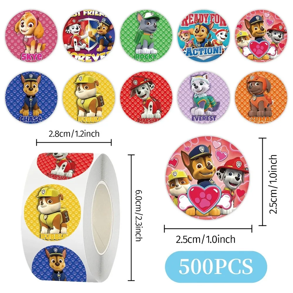 500PCS/Roll Cute Paw Patrolled Cartoon Anime Sealing Stickers Decoration DIY PVC Laptop Decals Graffiti Stiker Reward Gift Toys