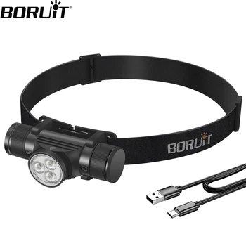 Boruit-poderoso farol de LED, tipo c recarregável, 18650 farol, impermeável, camping, pesca, cabeça tocha, lanterna de emergência, hp330