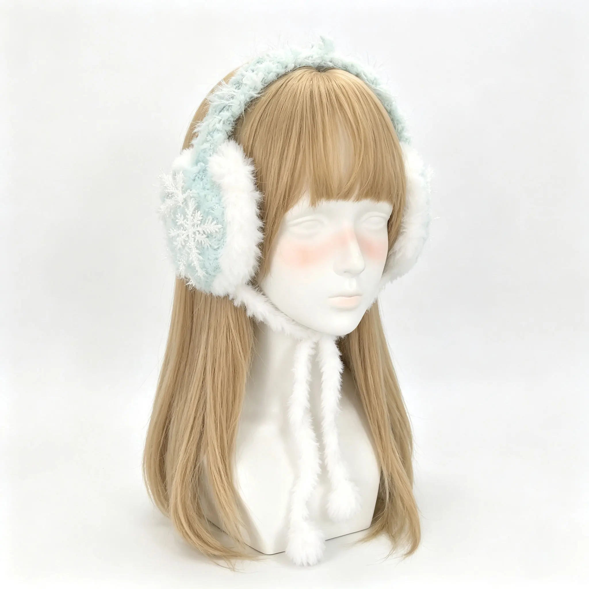 Handmade White Blue Earmuffs Girls Winter Custom Crochet Snowflake Knit Ear Cover Warmer Women Casual Kawaii Lolita Accessory